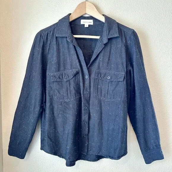 Cloth & Stone Cotton Rayon Blend Black Long Sleeve Roll Tab Shirt Size Medium - Picture 1 of 9